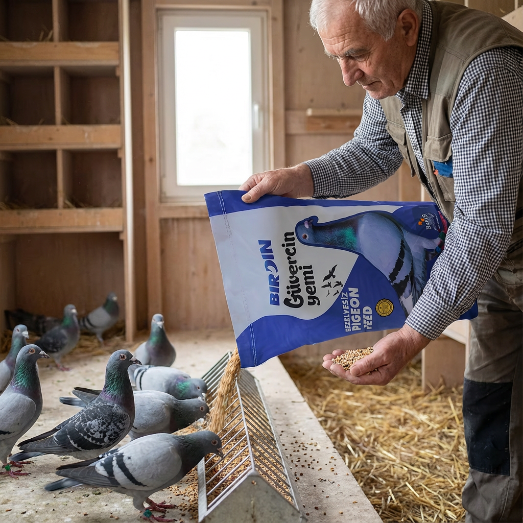 BIRDIN GÜVERCİN YEMİ MAVİ BEZELYESİZ DİYET 20 KG kullanım görseli