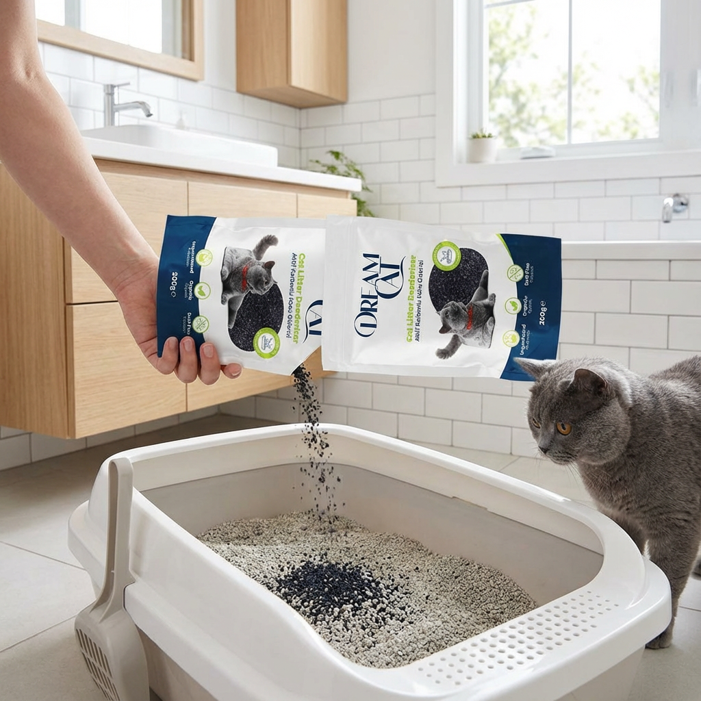 Dream Cat Aktif Karbonlu 200 gr Kedi Kumu Koku Giderici kullanım görseli