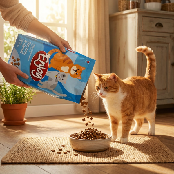 Enjoy Somonlu ve Hamsili Yetişkin Kuru Kedi Maması 10 kg kullanım görseli