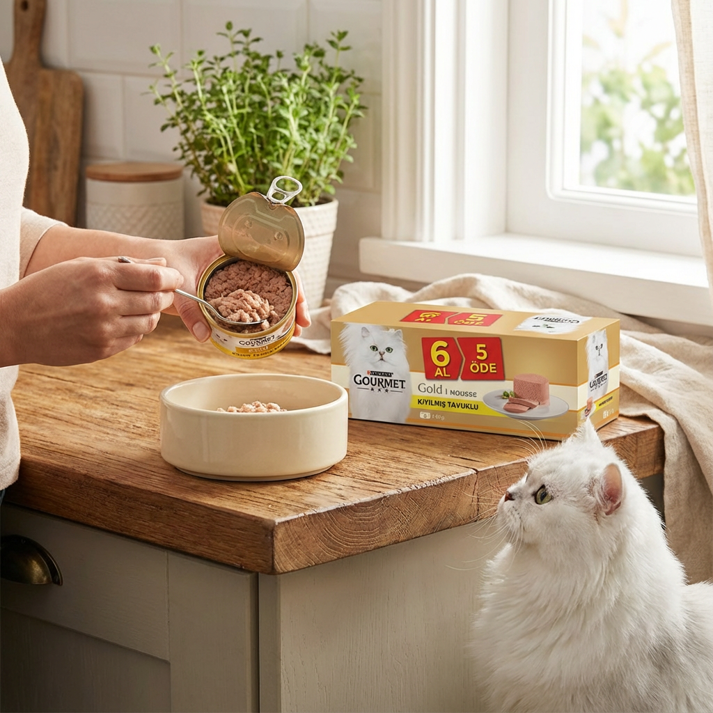 Gourmet Gold Kıyılmış Tavuklu Kedi Konservesi 85 gr 6 Al 5 Öde kullanım görseli
