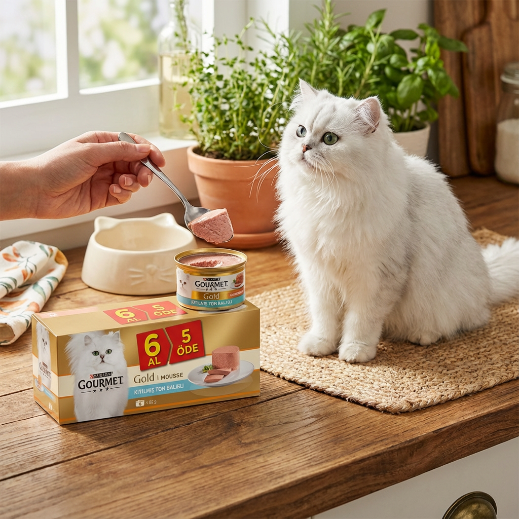 Gourmet Gold Kıyılmış Ton Balıklı Kedi Konservesi 85 gr 6 Al 5 Öde kullanım görseli