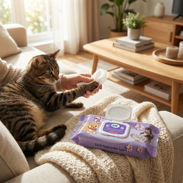 İDİL EVCİL HAYVAN TEMİZLEME MENDİLİ 50 YAPRAK kullanım görseli