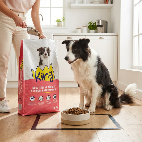 King Kuzu Etli Ve Pirinçli Yetişkin Köpek Maması 15 Kg kullanım görseli