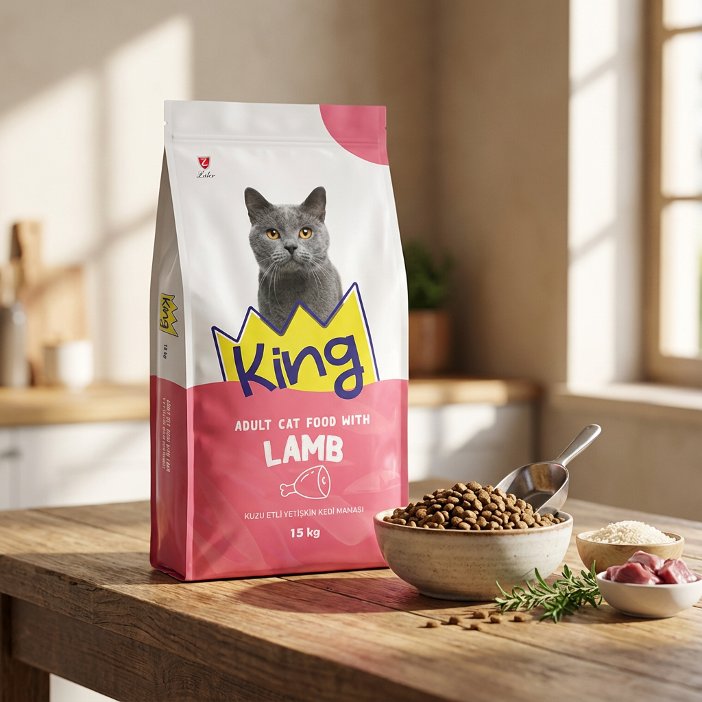 King Kuzu Etli ve Pirinçli Yetişkin Kedi Maması 15 kg kullanım görseli