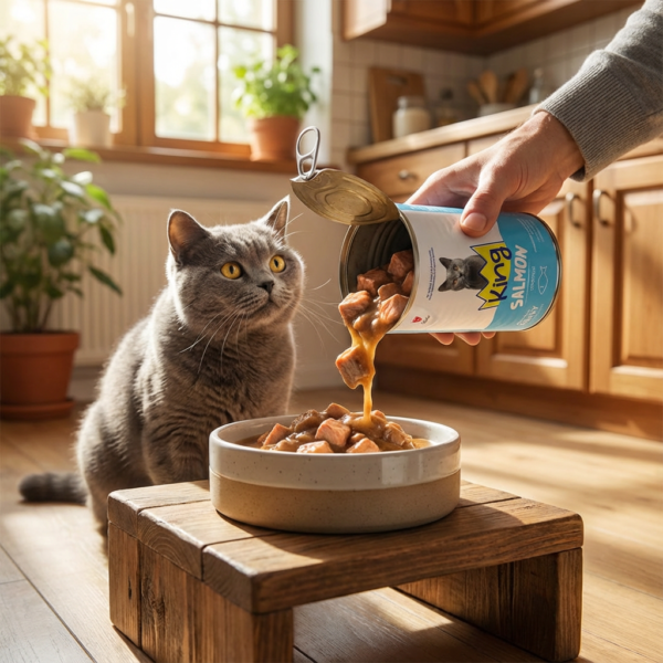 King Sos İçerisinde Et Parçacıklı Somonlu Kedi Konservesi 400 gr x 12 Adet kullanım görseli