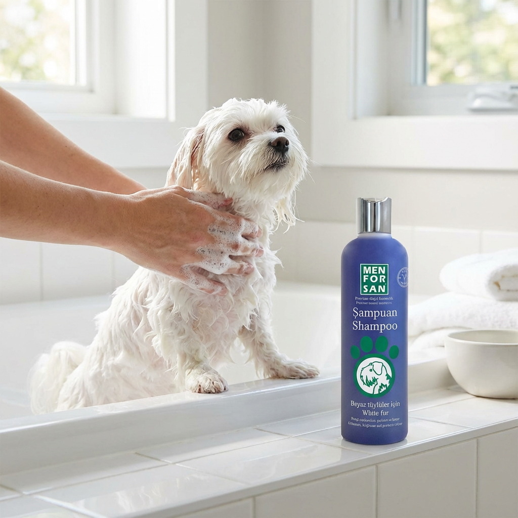 MENFORSAN BEYAZ TÜYLERE ÖZEL KÖPEK ŞAMPUANI 300ML kullanım görseli