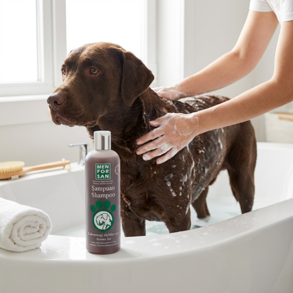 MENFORSAN KAHVERENGİ TÜYLÜLERE ÖZEL KÖPEK ŞAMPUANI kullanım görseli