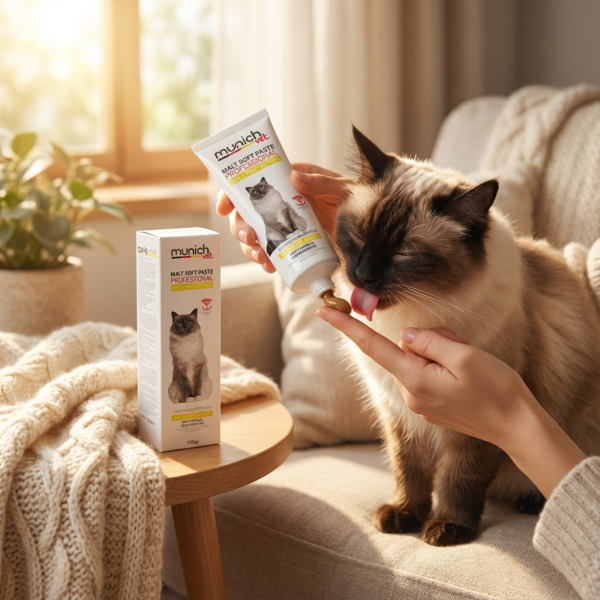 Munich Vet Malt Paste 100 ml Tüy Yumağı Önleyici Macun kullanım görseli