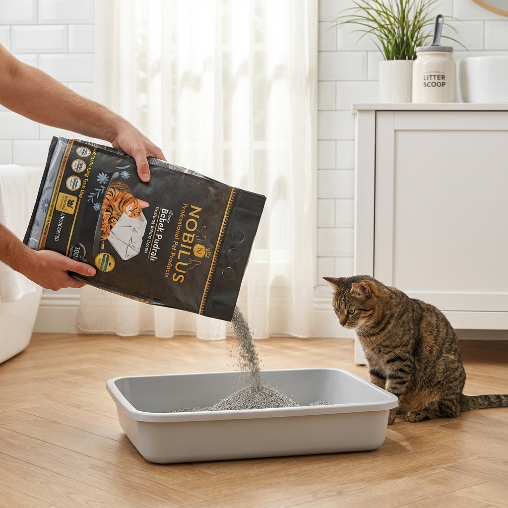 NOBİLUS Bebek Pudralı Bentonit Kedi Kumu 10 Lt kullanım görseli