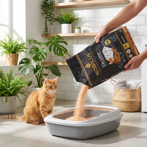 NOBİLUS Portakallı Bentonit Kedi Kumu 10 Lt kullanım görseli