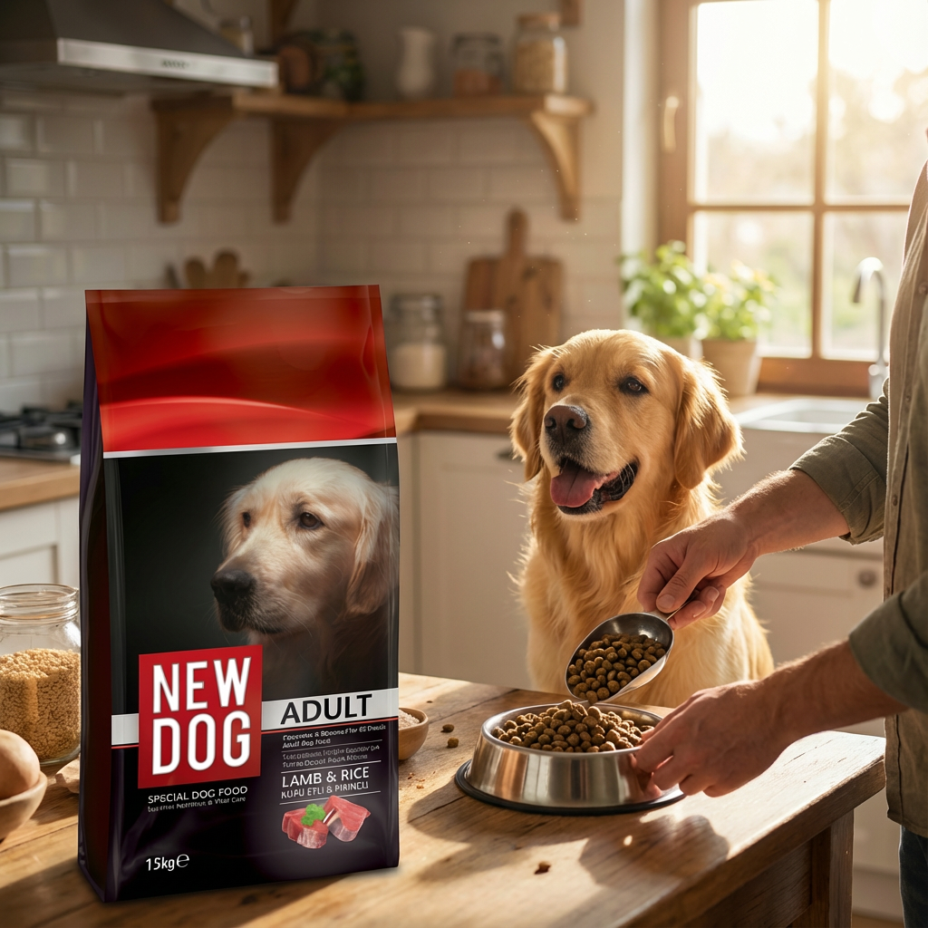 New Dog Kuzu Etli & Pirinçli Yetişkin Köpek Maması 15 kg kullanım görseli