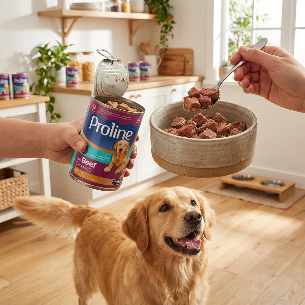 Proline Dana Etli Pate İçinde Et Parçacıklı Yetişkin Konserve Köpek Maması 395GR x 12 Adet kullanım görseli