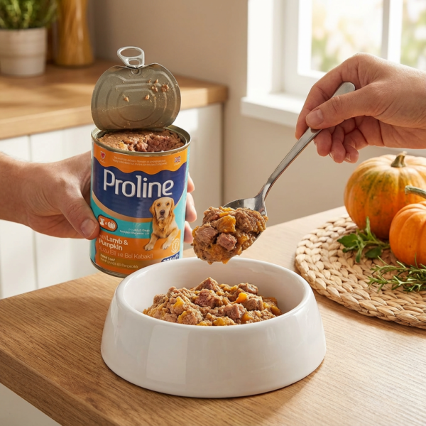 Proline Kuzu Etli ve Bal Kabaklı Pate İçinde Et Parçacıklı Yetişkin Konserve Köpek Maması 395GR x 12 Adet kullanım görseli