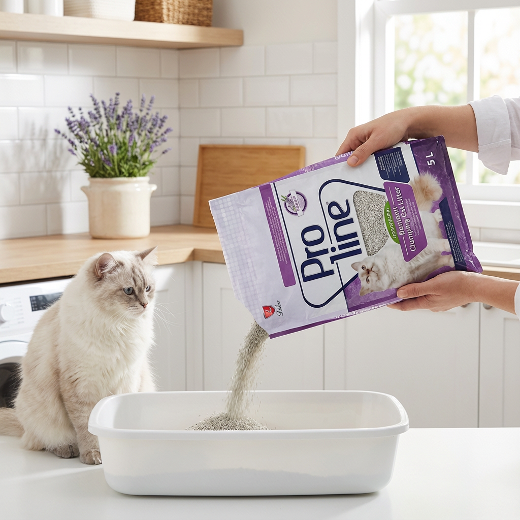 Proline Lavanta Kokulu İnce Taneli Topaklaşan Bentonit Kedi Kumu 5 lt kullanım görseli