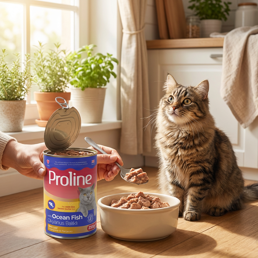 Proline Okyanus Balıklı Pate İçinde Et Parçacıklı Konserve Kedi Maması 395GR x 12 Adet kullanım görseli