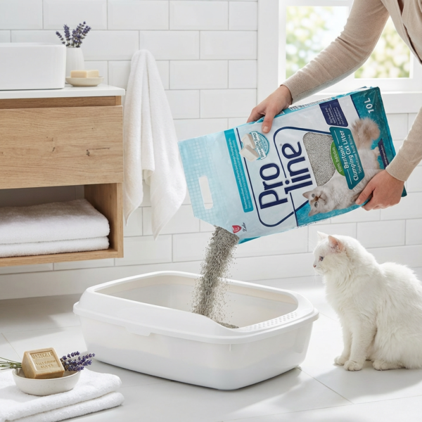 Proline Süper Topaklanan İnce Taneli Marsilya Sabunu Kokulu Bentonit Kedi Kumu 10lt kullanım görseli