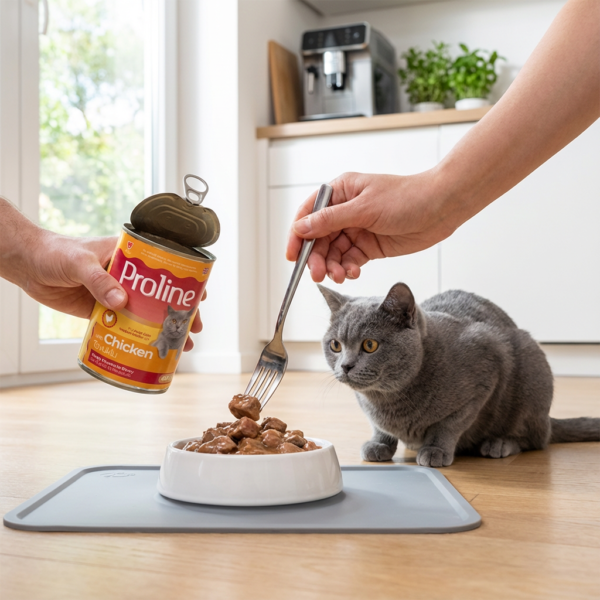 Proline Tavuklu Sos İçinde Et Parçacıklı Konserve Yetişkin Kedi Maması 400GR x 12 Adet kullanım görseli