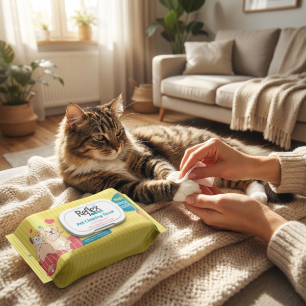 Reflex Care Evcil Hayvan Temizleme Havlusu Nergis Çiçeği Kokulu 50'li kullanım görseli