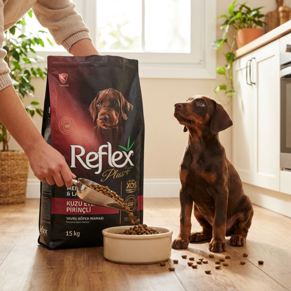 Reflex Kuzu Etli Pirinçli Yavru Köpek Maması 15 kg kullanım görseli