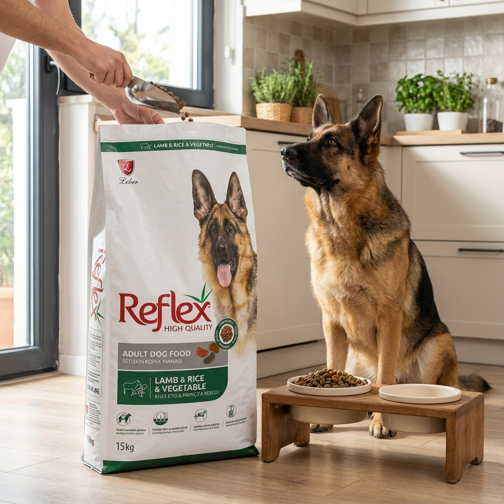 Reflex Kuzu Etli Sebzeli Pirinçli Yetişkin Köpek Maması 15 kg kullanım görseli