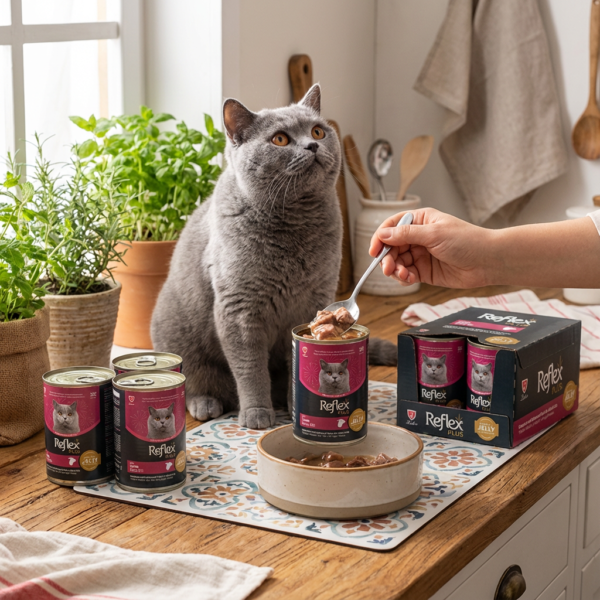 Reflex Plus Jöle İçinde Et Parçacıklı Kuzu Etli Yetişkin Kedi Maması 400 gr x 12 Adet kullanım görseli