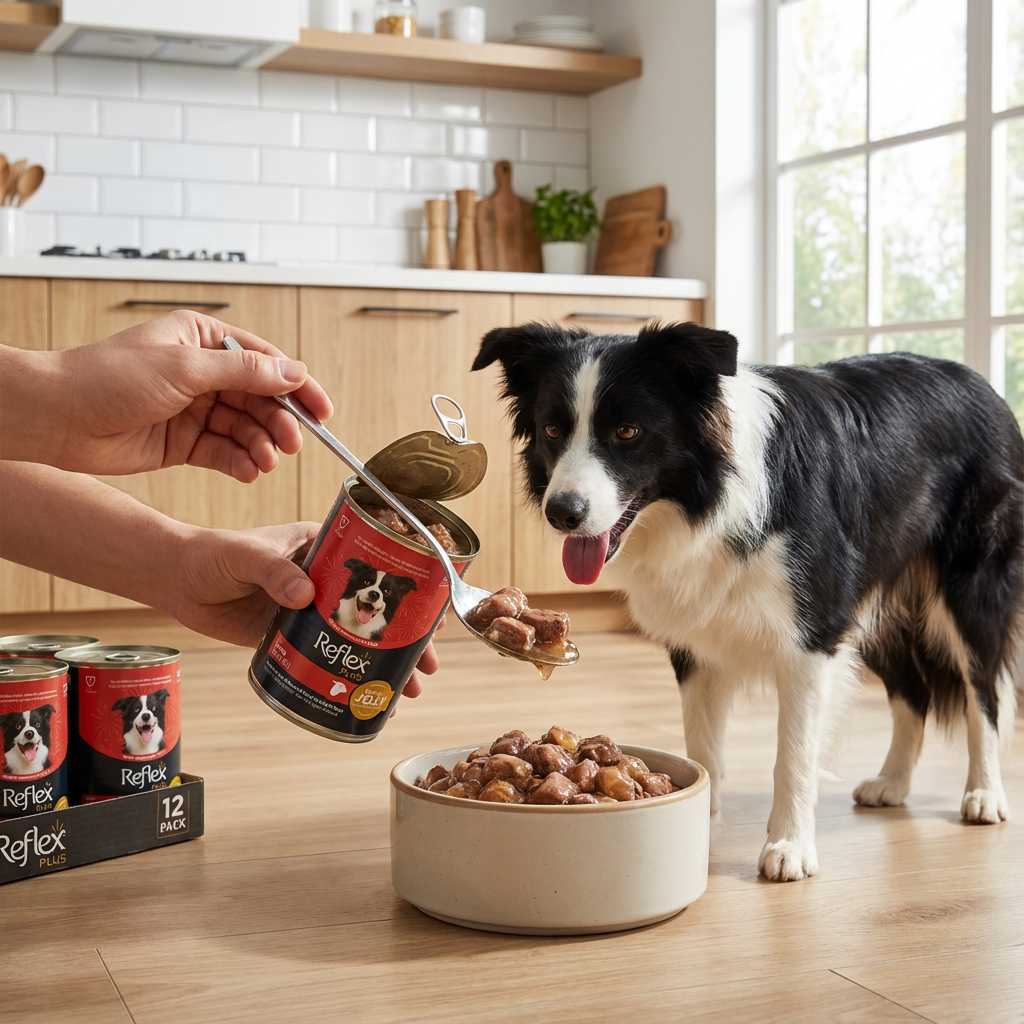 Reflex Plus Jöle İçinde Et Parçacıklı Kuzu Etli Yetişkin Köpek Maması 400 Gr x 12 Adet kullanım görseli