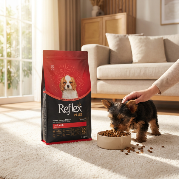 Reflex Plus Kuzu Etli Mini ve Küçük Irk Yavru Köpek Maması 3 Kg kullanım görseli