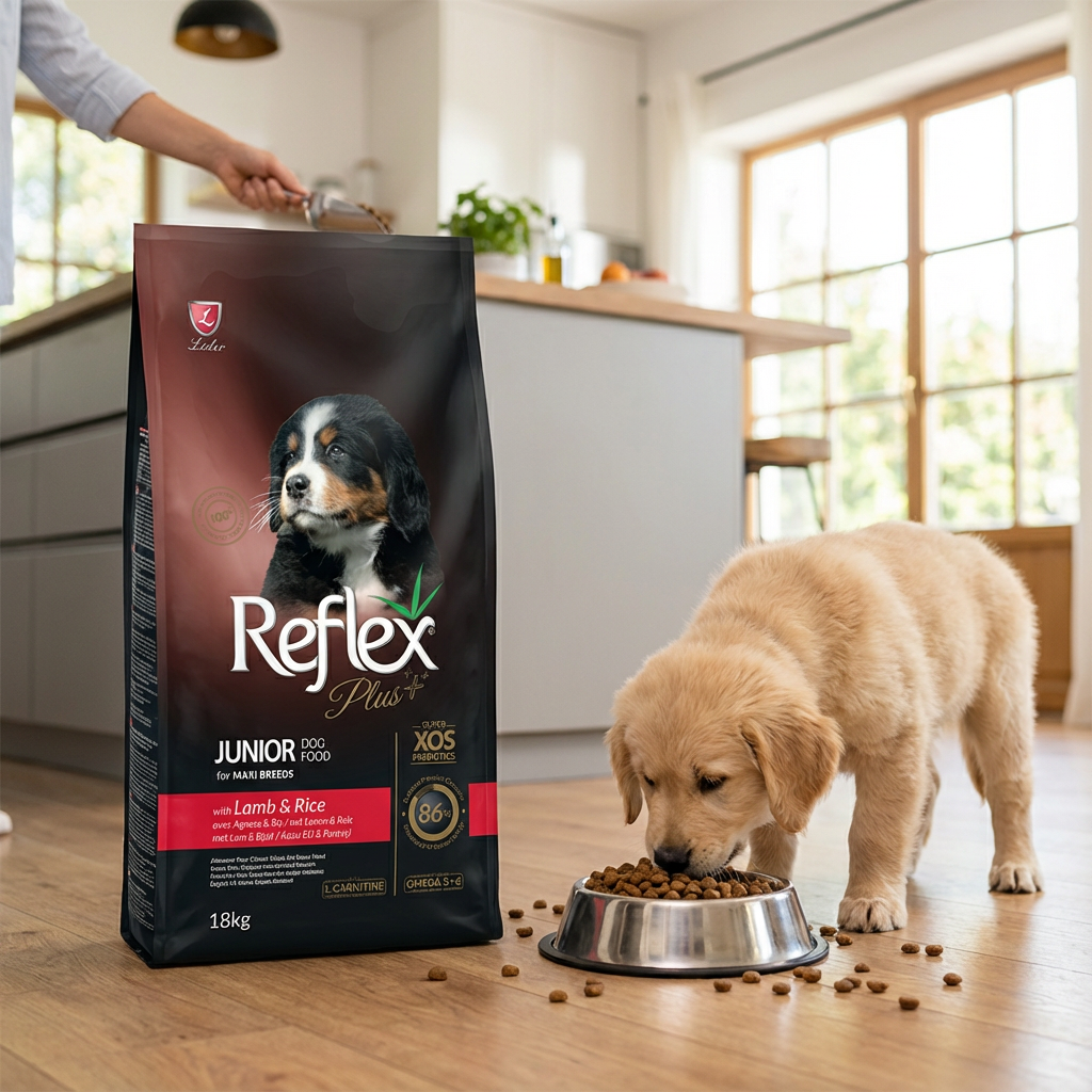 Reflex Plus Kuzu Etli Ve Pirinçli Büyük Irk Yavru Köpek Maması 18 Kg kullanım görseli