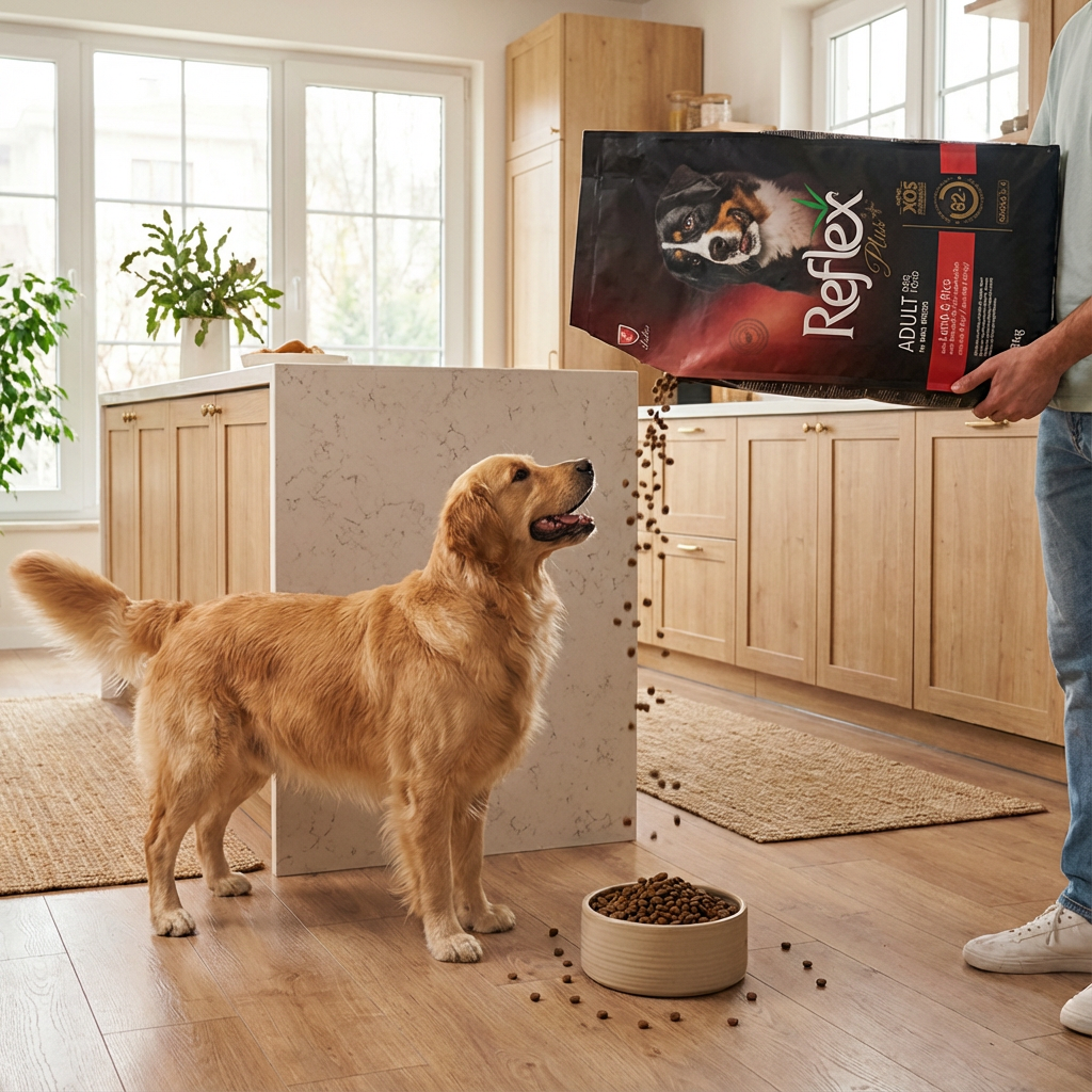 Reflex Plus Kuzu Etli Ve Pirinçli Büyük Irk Yetişkin Köpek Maması 18 Kg kullanım görseli