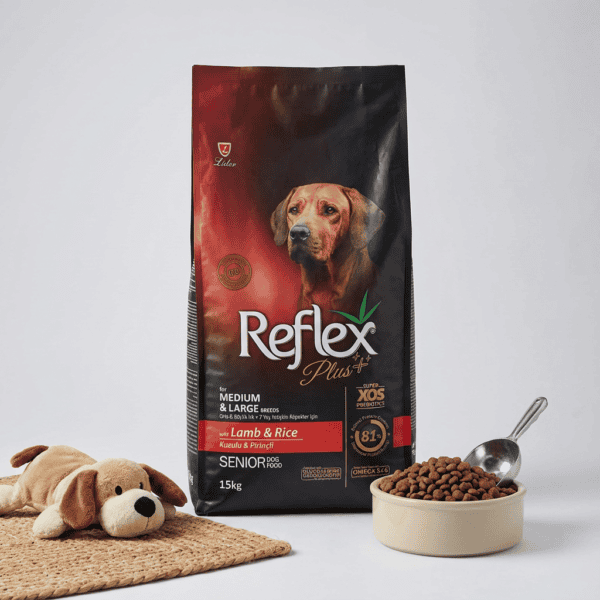 Reflex Plus Kuzu Etli Ve Pirinçli Orta Ve Büyük Irk +7 Yaş Yetişkin Köpek Maması 15 Kg kullanım görseli