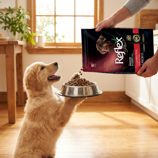 Reflex Plus Kuzu Etli Ve Pirinçli Orta Ve Büyük Irk Yavru Köpek Maması 3 Kg kullanım görseli