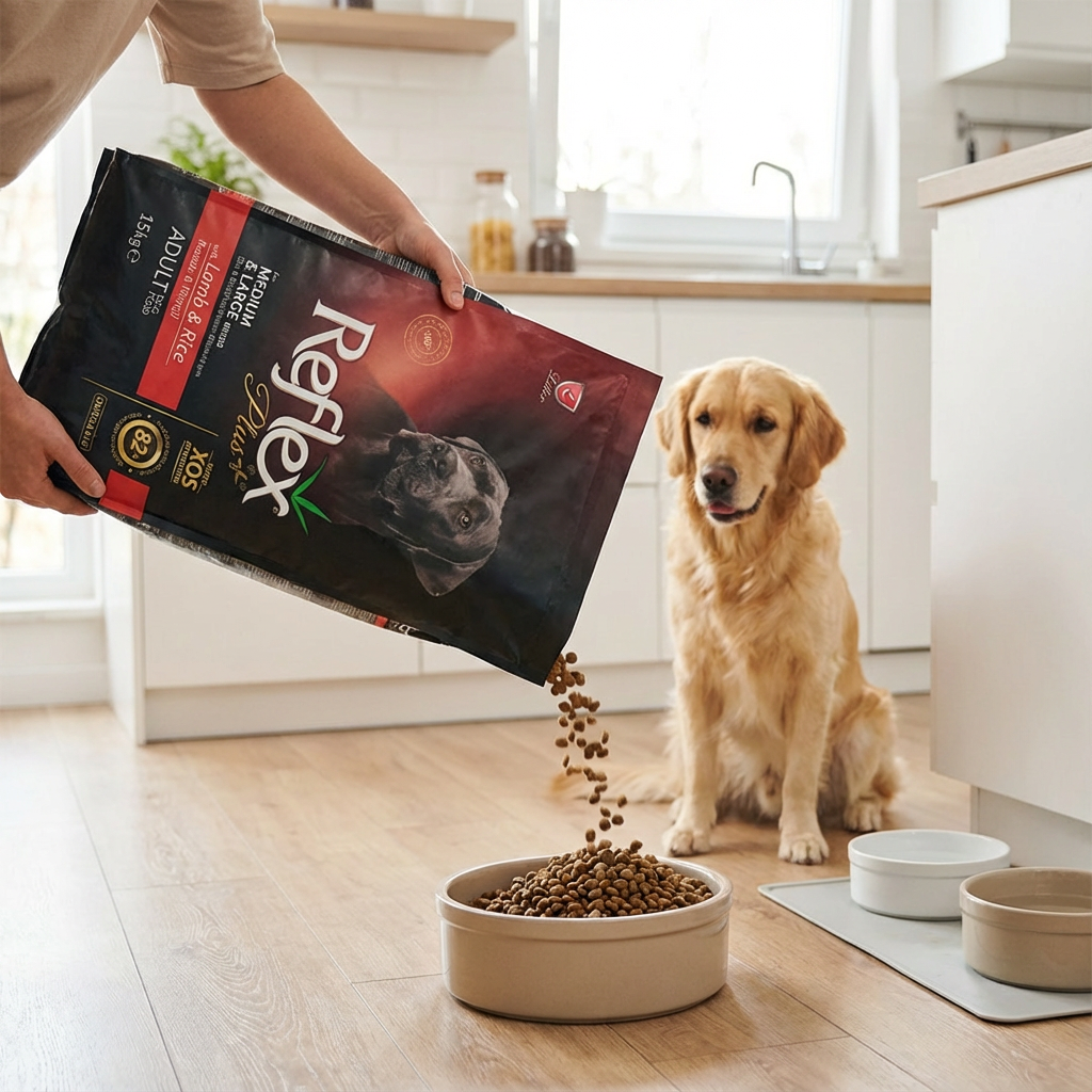 Reflex Plus Kuzu Etli Ve Pirinçli Orta Ve Büyük Irk Yetişkin Köpek Maması 15 Kg kullanım görseli