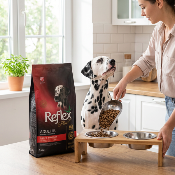 Reflex Plus Kuzu Etli Ve Pirinçli Orta ve Büyük Irk Kısırlaştırılmış Yetişkin Köpek Maması 15 Kg kullanım görseli