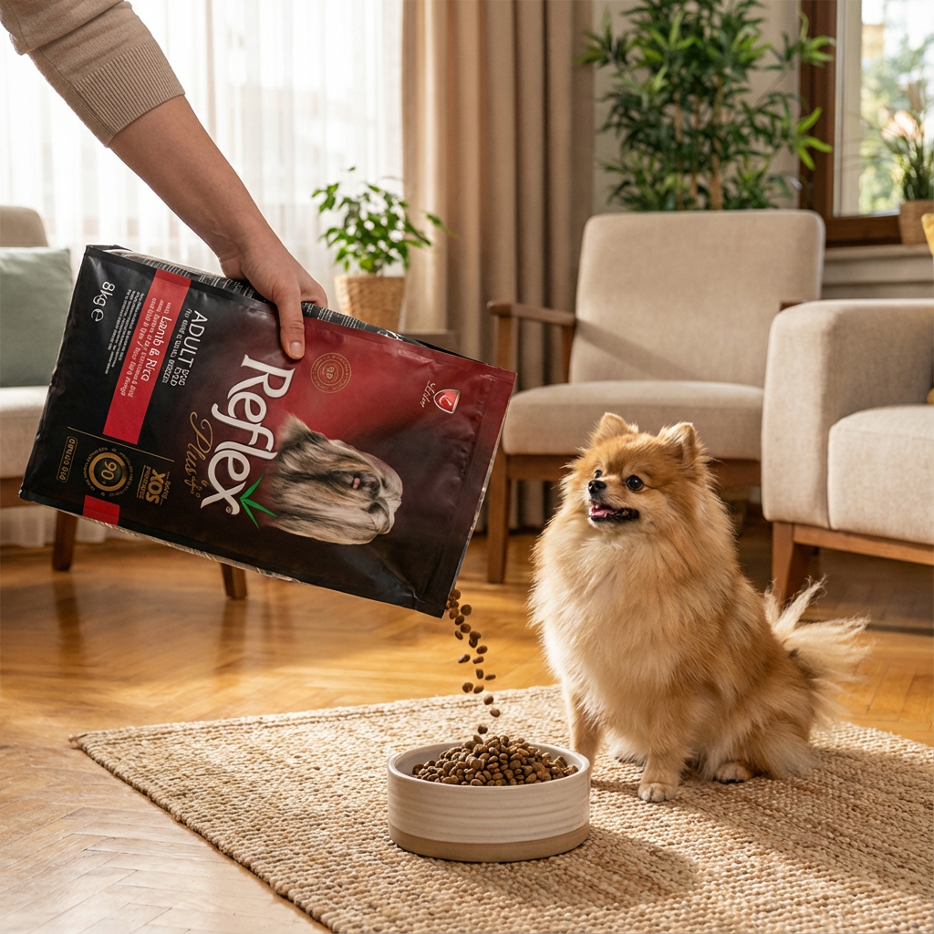 Reflex Plus Kuzu Etli ve Pirinçli Mini ve Küçük Irk Yetişkin Köpek Maması 8 Kg kullanım görseli