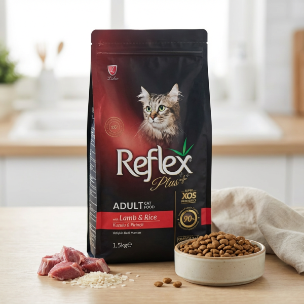 Reflex Plus Kuzu Etli ve Pirinçli Yetişkin Kedi Maması 1,5 Kg kullanım görseli