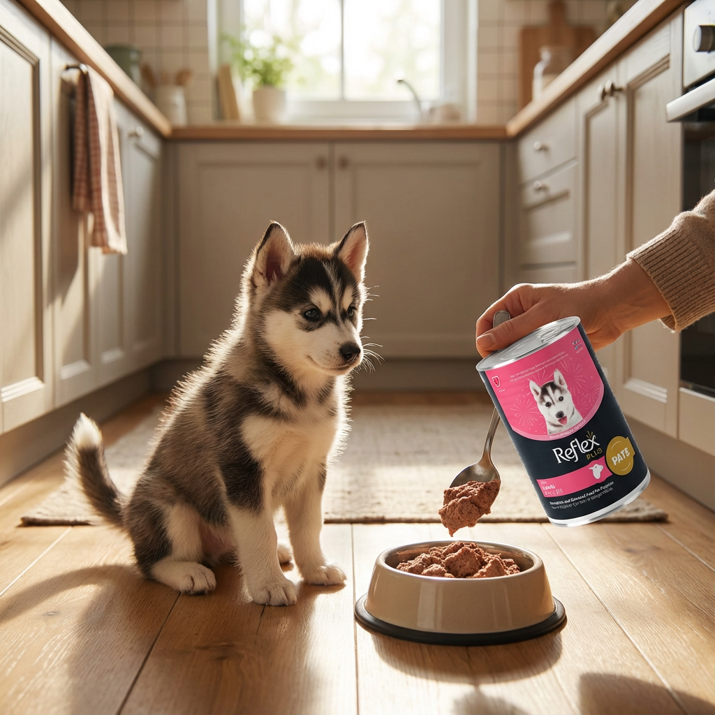 Reflex Plus Pate Kuzu Etli Yavru Köpek Maması 395 Gr kullanım görseli