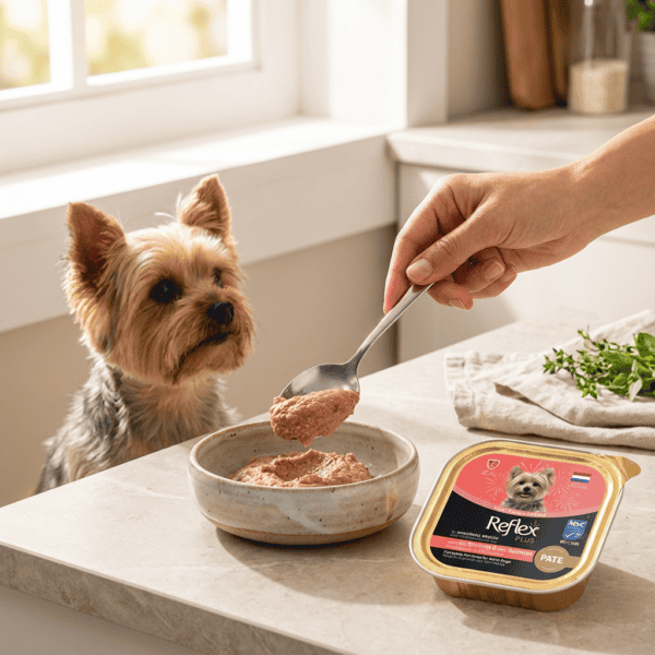 Reflex Plus Pate MSC Karidesli ve MSC Somonlu Mini ve Küçük Irklar için Yetişkin Köpek Maması 85 g kullanım görseli