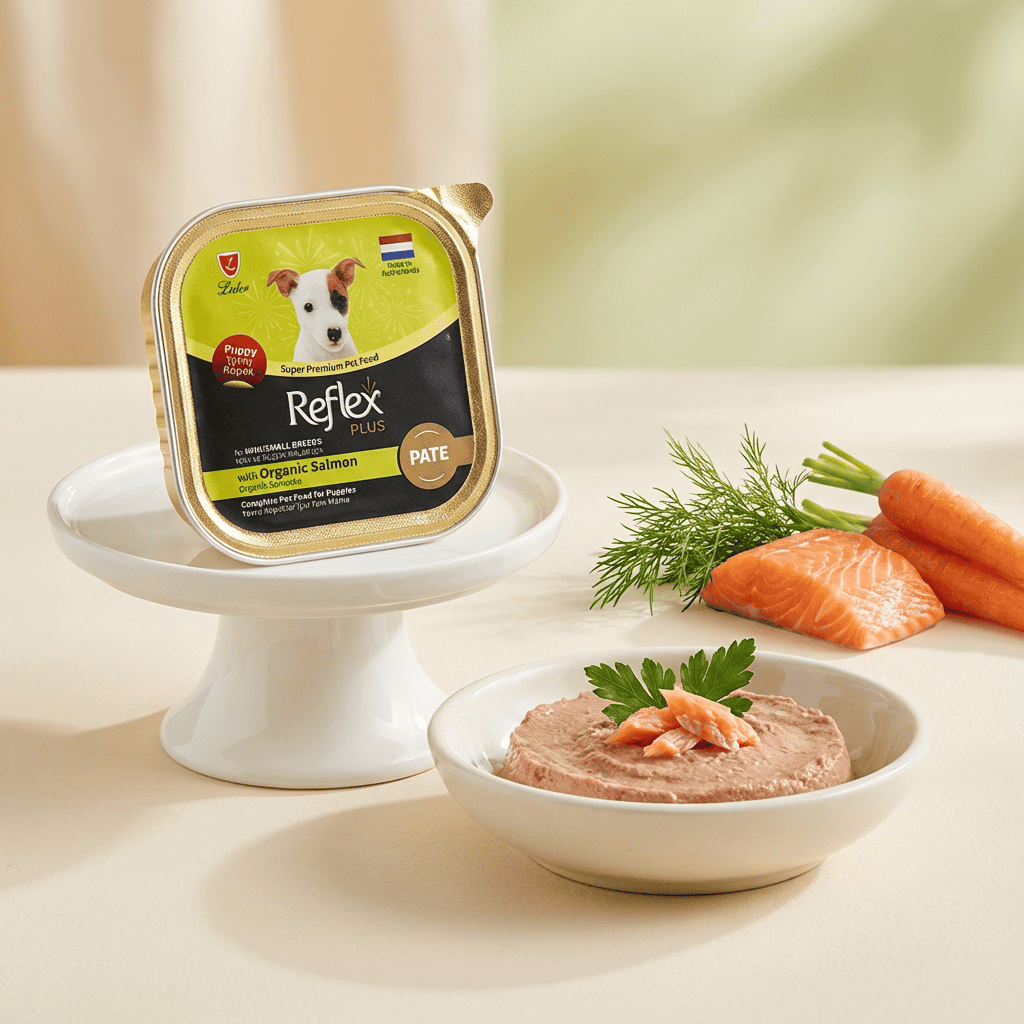 Reflex Plus Pate Organik Somonlu Mini ve Küçük Irklar için Yavru Köpek Maması 85 g kullanım görseli