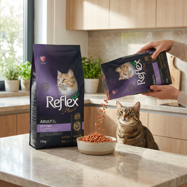 Reflex Plus Skin Care Somonlu Yetişkin Kedi Maması 15 Kg kullanım görseli