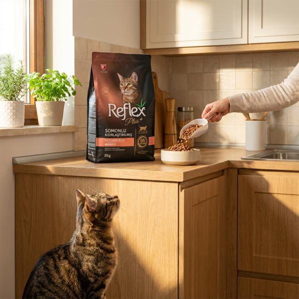 Reflex Plus Somonlu Kısırlaştırılmış Yetişkin Kedi Maması 8 Kg kullanım görseli