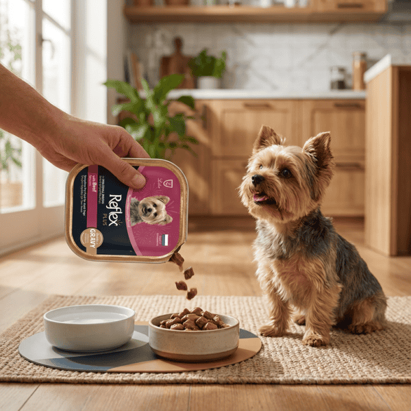 Reflex Plus Sos İçinde Et Parçacıklı Dana Etli Mini ve Küçük Irklar için Yetişkin Köpek Maması 85 g kullanım görseli