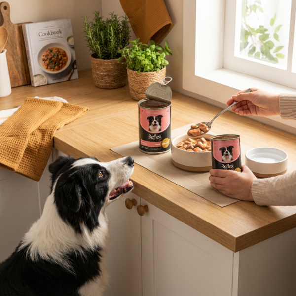 Reflex Plus Sos İçinde Et Parçacıklı Somonlu Yetişkin Köpek Maması 400 Gr  x 12 Adet kullanım görseli