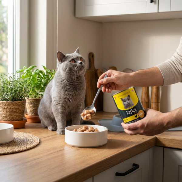 Reflex Plus Sos İçinde Et Parçacıklı Tavuklu Yetişkin Kedi Maması 400 Gr kullanım görseli