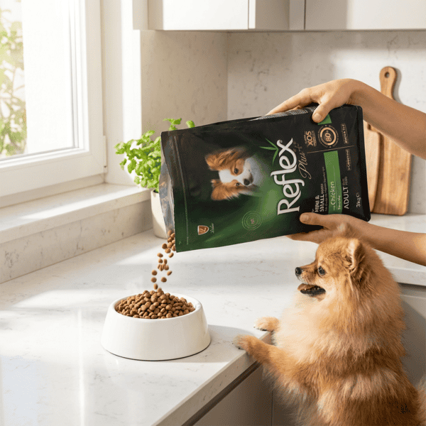 Reflex Plus Tavuklu Mini ve Küçük Irk Yetişkin Köpek Maması 3 Kg kullanım görseli