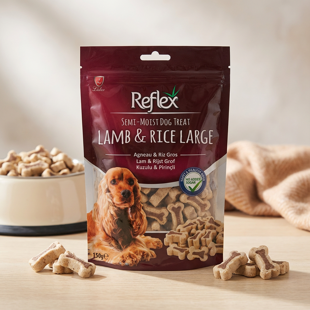 Reflex Semi - Moist Kuzulu & Pirinçli Large Ödül Maması 150 Gr kullanım görseli