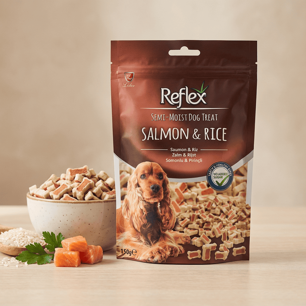 Reflex Semi - Moist Somonlu & Pirinçli Ödül Maması 150 Gr kullanım görseli