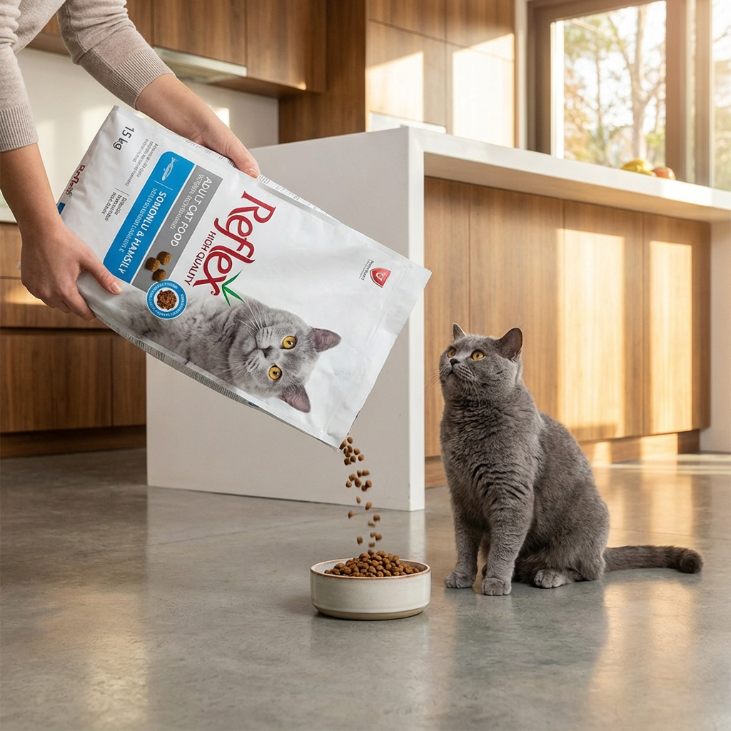 Reflex Somonlu ve Hamsili Yetişkin Kedi Maması 15 kg kullanım görseli