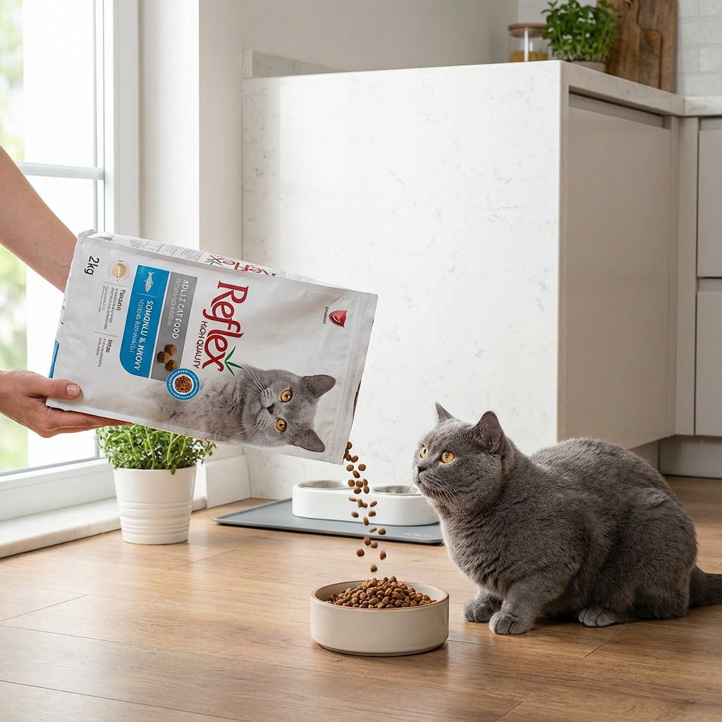 Reflex Somonlu ve Hamsili Yetişkin Kedi Maması 2 kg kullanım görseli