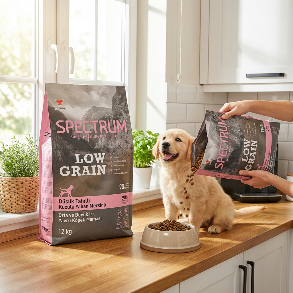 Spectrum Düşük Tahıllı Kuzulu Yaban Mersinli Orta ve Büyük Irk Yavru Köpek Maması 12 kg kullanım görseli