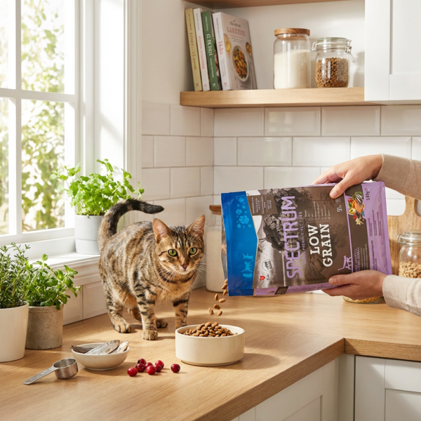 Spectrum Düşük Tahıllı Somonlu Hamsili ve Kızılcıklı Yetişkin Kedi Maması 2 kg kullanım görseli